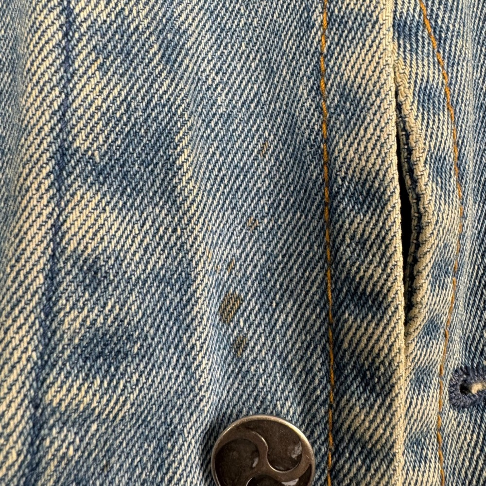 Vtg CULTURE on denim Jean Trucker Jacket Womens M Guatemalan Woven Textile Boho - Picture 7 of 16